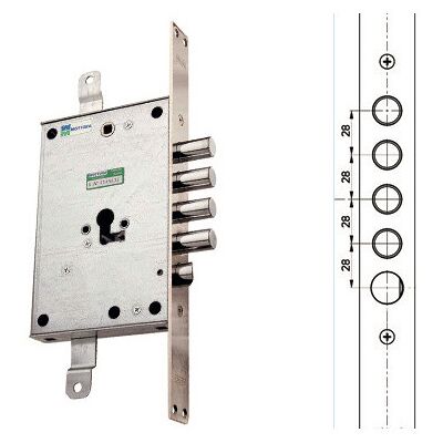 MOTTURA Cerradura - Modelo 85.771/28DX - Cerradura triple, media vuelta para puerta blindada MOTTURA Cerradura - Modelo 85.771/28DX - Cerradura triple, media vuelta para puerta blindada
