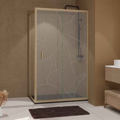 Aurlane - Puerta corredera 120 con panel lateral 80 - Diseño curvo - Efecto madera Aurlane - Puerta corredera 120 con panel lateral 80 - Diseño curvo - Efecto madera