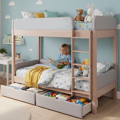 JHY DESIGN Litera Infantil, Cantos De Espuma Amortiguadora, Escalera Recta De Cuatro Peldaños, Dos Cajones, Base De Lamas Resistente, Madera De Caucho Y Mdf, Gris Y Natural, 90 X 200 Cm JHY DESIGN Litera Infantil, Cantos De Espuma Amortiguadora, Escalera Recta De Cuatro Peldaños, Dos Cajones, Base De Lamas Resistente, Madera De Caucho Y Mdf, Gris Y Natural, 90 X 200 Cm