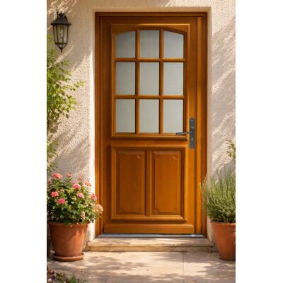 Puerta De Entrada De Madera Con Vidrio Marino, H.200 X L.90 Cm, Izquierda, Marco, Tablero Lateral, Manilla, Cilindro, Gd Menuiseries Puerta De Entrada De Madera Con Vidrio Marino, H.200 X L.90 Cm, Izquierda, Marco, Tablero Lateral, Manilla, Cilindro, Gd Menuiseries