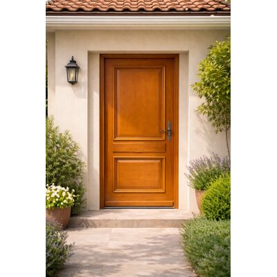 Puerta De Entrada De Madera Maciza Color Azafrã¡n, H.215xl.90 Cm, Lado Del Tablero Izquierdo, Manilla, Cilindro De Gd Menuiseries Puerta De Entrada De Madera Maciza Color Azafrã¡n, H.215xl.90 Cm, Lado Del Tablero Izquierdo, Manilla, Cilindro De Gd Menuiseries