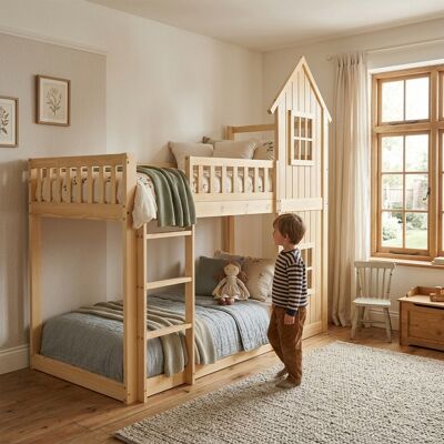 JHY DESIGN Litera Infantil, 2 Elegantes Ventanas, Formas Armoniosas, Escalera De Tres Peldaños, Barandilla Perimetral, Pino Y Mdf, Aspecto Natural, 90 X 200 Cm JHY DESIGN Litera Infantil, 2 Elegantes Ventanas, Formas Armoniosas, Escalera De Tres Peldaños, Barandilla Perimetral, Pino Y Mdf, Aspecto Natural, 90 X 200 Cm