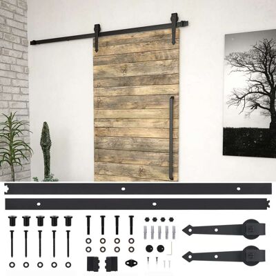 Kit de herrajes para puerta corredera vidaXL SKIEN - 200cm Negro de acero Kit de herrajes para puerta corredera vidaXL SKIEN - 200cm Negro de acero