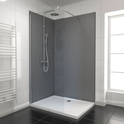 AURLANE Lote 2 Paneles Murales Gris 90+120x210 Cm Con Perfiles Negro Mate AURLANE Lote 2 Paneles Murales Gris 90+120x210 Cm Con Perfiles Negro Mate
