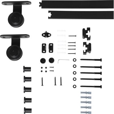 JHY DESIGN Kit De Herrajes Para Puerta Corredera De 200 Cm, Accesorios Para Puertas De Granero De Madera, 200 X 40 X 0,6 Cm, Negro JHY DESIGN Kit De Herrajes Para Puerta Corredera De 200 Cm, Accesorios Para Puertas De Granero De Madera, 200 X 40 X 0,6 Cm, Negro