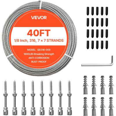 Vevor Cable De Acero Inoxidable 316 Diámetro De 3,2 Mm, Rollo De Cuerda De Alambre 12,2 M, Resistencia A La Rotura De 7,1 Kn, Construcción De 7 X 7, Para Barandillas De Terraza, Enrejados De Jardín Vevor Cable De Acero Inoxidable 316 Diámetro De 3,2 Mm, Rollo De Cuerda De Alambre 12,2 M, Resistencia A La Rotura De 7,1 Kn, Construcción De 7 X 7, Para Barandillas De Terraza, Enrejados De Jardín