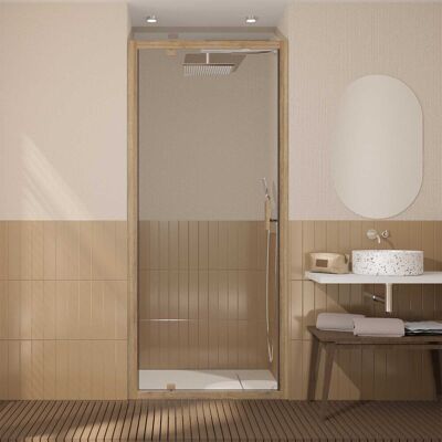 Aurlane - Puerta De Ducha Abatible 90x200cm - Perfiles Aluminio Madera - Vidrio 6mm Aurlane - Puerta De Ducha Abatible 90x200cm - Perfiles Aluminio Madera - Vidrio 6mm