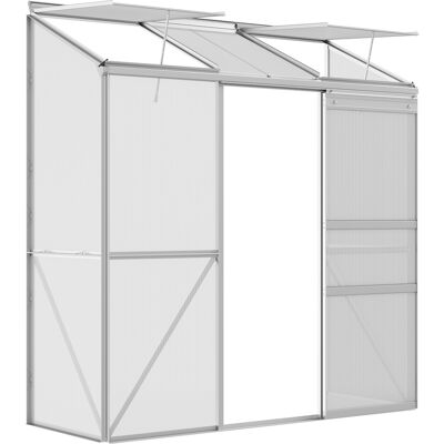 JHY DESIGN Invernadero Adosado, Puerta Corredera, Ventana En El Techo, Policarbonato + Aluminio, Color: Plata, 192 X 68 X 196 Cm JHY DESIGN Invernadero Adosado, Puerta Corredera, Ventana En El Techo, Policarbonato + Aluminio, Color: Plata, 192 X 68 X 196 Cm