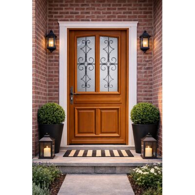 Puerta De Entrada De Madera Con Vidrio Manon, H.200 X L.90 Cm, Lado Con Tablero Derecho, Manija, Cilindro De Gd Menuiseries Puerta De Entrada De Madera Con Vidrio Manon, H.200 X L.90 Cm, Lado Con Tablero Derecho, Manija, Cilindro De Gd Menuiseries