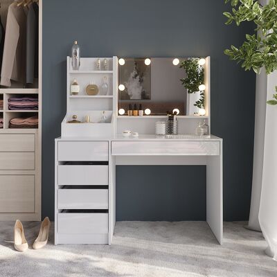 Tocador Sherry, Blanco/blanco Alto Brillo, 119.8 Cm 7 Partes, Vicco Tocador Sherry, Blanco/blanco Alto Brillo, 119.8 Cm 7 Partes, Vicco