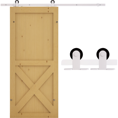 JHY DESIGN Kit De Herrajes Para Puerta Corredera De Madera De 183 Cm Con Guía De Suelo, Color Blanco. JHY DESIGN Kit De Herrajes Para Puerta Corredera De Madera De 183 Cm Con Guía De Suelo, Color Blanco.