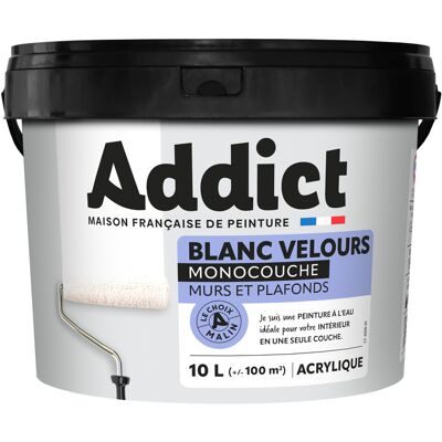 Pintura Para Paredes Y Techos Monocapa Acrílica Blanca Terciopelo De 10l - Addict Pintura Para Paredes Y Techos Monocapa Acrílica Blanca Terciopelo De 10l - Addict