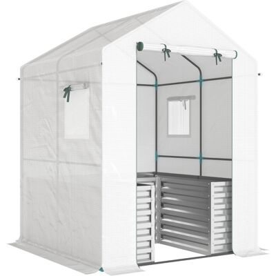 JHY DESIGN Invernadero Para Tomates, Invernadero Tipo Túnel Con Bancal Elevado, Puerta Seccional, Ventana, Techo Inclinado, 141 X 141 X 190 Cm, Blanco JHY DESIGN Invernadero Para Tomates, Invernadero Tipo Túnel Con Bancal Elevado, Puerta Seccional, Ventana, Techo Inclinado, 141 X 141 X 190 Cm, Blanco