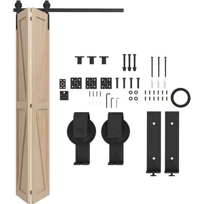 JHY DESIGN Kit De Herrajes Para Puerta Corredera Plegable De 122 Cm, Kit De Riel De Acero Para Puerta Corredera Tipo Granero Para 2 Puertas. JHY DESIGN Kit De Herrajes Para Puerta Corredera Plegable De 122 Cm, Kit De Riel De Acero Para Puerta Corredera Tipo Granero Para 2 Puertas.