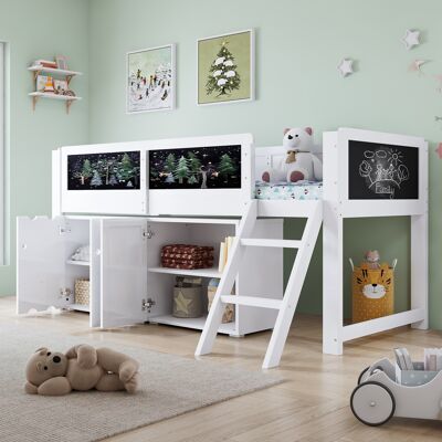 JHY DESIGN Litera Infantil Con Armarios De Doble Puerta Y Pizarra Para Dibujar, Escalera Inclinada De Dos Peldaños, Barandilla De Seguridad, Pino + Mdf + Contrachapado, Blanca, 90 X 200 Cm JHY DESIGN Litera Infantil Con Armarios De Doble Puerta Y Pizarra Para Dibujar, Escalera Inclinada De Dos Peldaños, Barandilla De Seguridad, Pino + Mdf + Contrachapado, Blanca, 90 X 200 Cm