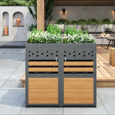 JHY DESIGN Contenedor Doble Con Techo Verde, 120-240 Litros, Color Antracita, Puerta Con Aspecto De Madera, Con Opción De Extensión, Caja De Almacenamiento Para Contenedores (contenedor No Integrado). JHY DESIGN Contenedor Doble Con Techo Verde, 120-240 Litros, Color Antracita, Puerta Con Aspecto De Madera, Con Opción De Extensión, Caja De Almacenamiento Para Contenedores (contenedor No Integrado).