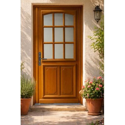 Puerta De Entrada De Madera Con Cristal Marino, H.200 X L.90 Cm, Derecha, Marco De Tabla, Manilla, Bombillo, Gd Menuiseries Puerta De Entrada De Madera Con Cristal Marino, H.200 X L.90 Cm, Derecha, Marco De Tabla, Manilla, Bombillo, Gd Menuiseries