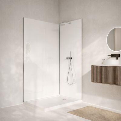 AURLANE Lote De 2 Paneles Murales Aluminio Blanco 80+120x250cm Y Perfiles Cromados AURLANE Lote De 2 Paneles Murales Aluminio Blanco 80+120x250cm Y Perfiles Cromados