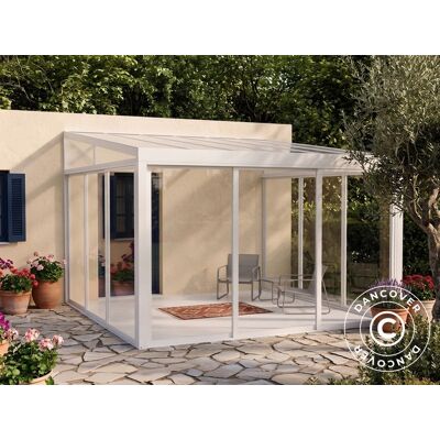 Porche San Pablo Alu+ Con Ventanas + Puertas Correderas, 4x4m, Blanco - Dancover Porche San Pablo Alu+ Con Ventanas + Puertas Correderas, 4x4m, Blanco - Dancover