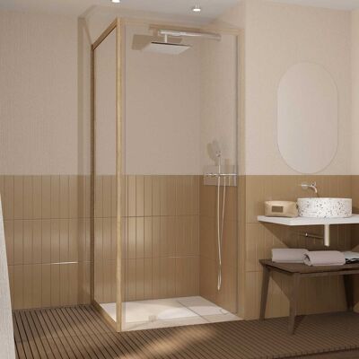 AURLANE Mampara Lateral Fija 80x200 Cm - Perfiles De Aluminio Madera - Vidrio 6mm AURLANE Mampara Lateral Fija 80x200 Cm - Perfiles De Aluminio Madera - Vidrio 6mm