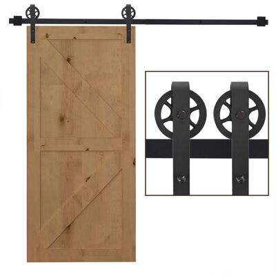 JHY DESIGN Kit De Riel Para Puerta Corredera, Diseño Rústico, Acero Al Carbono, 200 X 4 X 0,6 Cm, Hasta 90 Kg, Negro JHY DESIGN Kit De Riel Para Puerta Corredera, Diseño Rústico, Acero Al Carbono, 200 X 4 X 0,6 Cm, Hasta 90 Kg, Negro