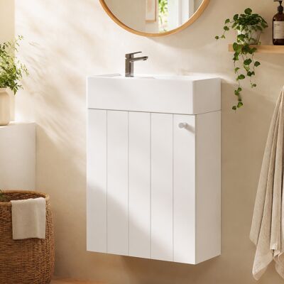 JHY DESIGN Lavabo Mural De 41 X 23 X 62,5 Cm, Acabado De Pintura Resistente Al Agua Y La Humedad, Puertas Con Mecanismo De Cierre Suave, Dimensiones Especialmente Reducidas, Color Blanco. JHY DESIGN Lavabo Mural De 41 X 23 X 62,5 Cm, Acabado De Pintura Resistente Al Agua Y La Humedad, Puertas Con Mecanismo De Cierre Suave, Dimensiones Especialmente Reducidas, Color Blanco.