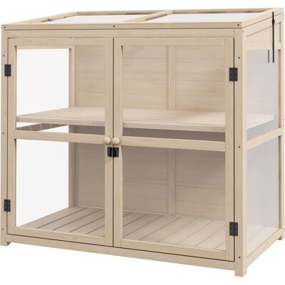JHY DESIGN Invernadero De Madera De Dos Niveles Con Doble Puerta Y Ventana En El Techo, Resistente Al Viento, Acabado Natural, 103 X 61 X 103 Cm JHY DESIGN Invernadero De Madera De Dos Niveles Con Doble Puerta Y Ventana En El Techo, Resistente Al Viento, Acabado Natural, 103 X 61 X 103 Cm