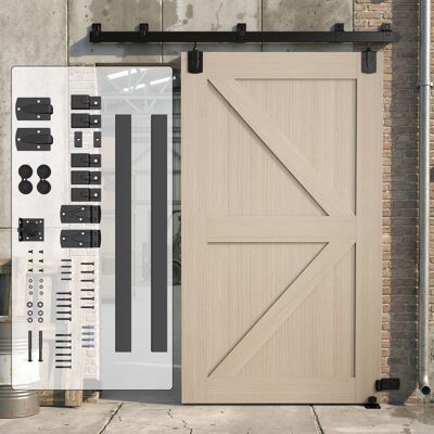 JHY DESIGN Juego De Herrajes De Alta Resistencia Para Puerta Corredera Individual De 183 Cm, Color Negro. JHY DESIGN Juego De Herrajes De Alta Resistencia Para Puerta Corredera Individual De 183 Cm, Color Negro.