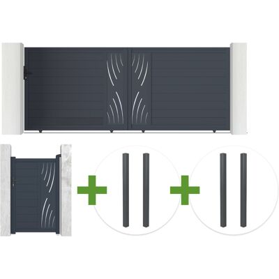 CASANOOV Puerta Corredera Veleta De 4 M De Altura Y 160 Cm De Grosor, Aluminio Gris + Puerta Peatonal Veleta De 1 M De Altura Y 160 Cm De Grosor + 4 Postes CASANOOV Puerta Corredera Veleta De 4 M De Altura Y 160 Cm De Grosor, Aluminio Gris + Puerta Peatonal Veleta De 1 M De Altura Y 160 Cm De Grosor + 4 Postes