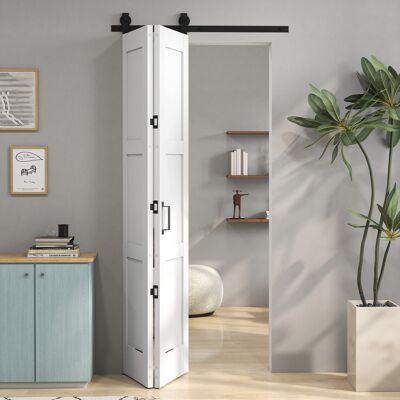 Homcom Puerta Corredera Plegable Con Herrajes 91,4x213,4 Cm, Puerta Corredera Interior Con Rodillo, Riel De Acero, Guía De Suelo, Manija, Blanco Homcom Puerta Corredera Plegable Con Herrajes 91,4x213,4 Cm, Puerta Corredera Interior Con Rodillo, Riel De Acero, Guía De Suelo, Manija, Blanco
