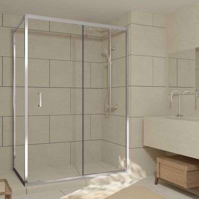 Aurlane - Puerta de Ducha Cromada 140x80x200 con Panel - Reversible Aurlane - Puerta de Ducha Cromada 140x80x200 con Panel - Reversible