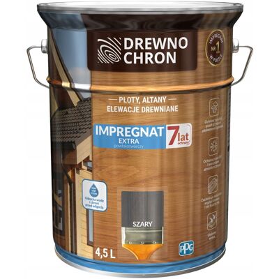 SHUMEE Recubrimiento Drewnochron Para Impregnación De Madera, Gris Extra, 4,5 L, 1 Unidad. SHUMEE Recubrimiento Drewnochron Para Impregnación De Madera, Gris Extra, 4,5 L, 1 Unidad.