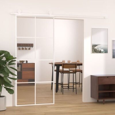 Puerta Corredera Esg Vidrio Y Aluminio 90x205 Cm Blanco Vidaxl Puerta Corredera Esg Vidrio Y Aluminio 90x205 Cm Blanco Vidaxl