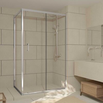 Aurlane - Puerta de Ducha Cromada 120x90x200 con Panel Lateral Aurlane - Puerta de Ducha Cromada 120x90x200 con Panel Lateral