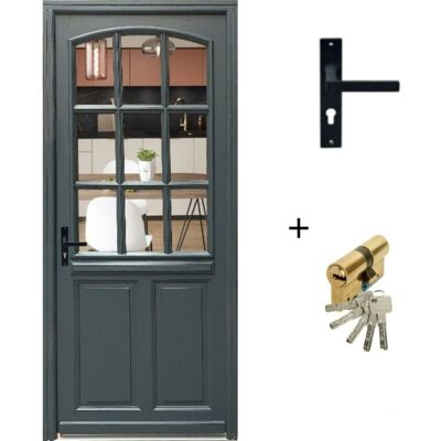Puerta De Entrada De Madera Con Vidrio Alexa Gris Antracita, H.215 X L.80 Cm, Lado De La Tabla, Derecha, Manilla, Bombillo De Gd Menuiseries Puerta De Entrada De Madera Con Vidrio Alexa Gris Antracita, H.215 X L.80 Cm, Lado De La Tabla, Derecha, Manilla, Bombillo De Gd Menuiseries