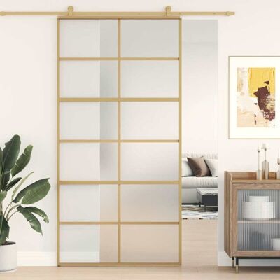 Puerta Corredera Dorada De Vidrio Esg Esmerilado Y Aluminio Vidaxl Puerta Corredera Dorada De Vidrio Esg Esmerilado Y Aluminio Vidaxl