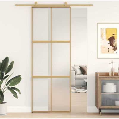 Puerta Corredera Dorada Vidrio Esg Esmerilado Aluminio 76x205cm Vidaxl Puerta Corredera Dorada Vidrio Esg Esmerilado Aluminio 76x205cm Vidaxl