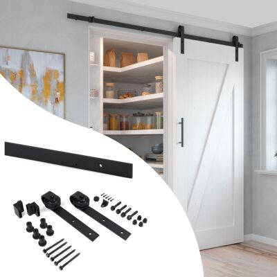 Kit De Herrajes Para Una Puerta Corredera Colgada De Madera Barn, Sin Cierre Suave, Tableros No Incluidos, Acero Y Plástico, Pintado Negro - Emuca Kit De Herrajes Para Una Puerta Corredera Colgada De Madera Barn, Sin Cierre Suave, Tableros No Incluidos, Acero Y Plástico, Pintado Negro - Emuca