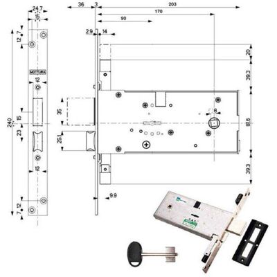 Cerradura Zincada MOTTURA 41823/90 con Pestillo Reversible - Cerradura de puerta Cerradura Zincada MOTTURA 41823/90 con Pestillo Reversible - Cerradura de puerta
