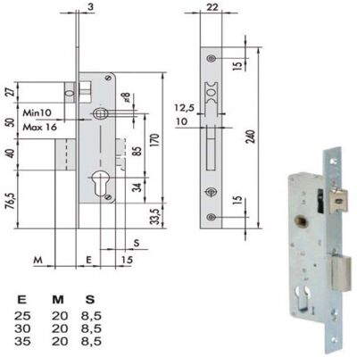 CISA Modelo 44665 Cerradura para marco de aluminio - Entrada 30mm CISA Modelo 44665 Cerradura para marco de aluminio - Entrada 30mm