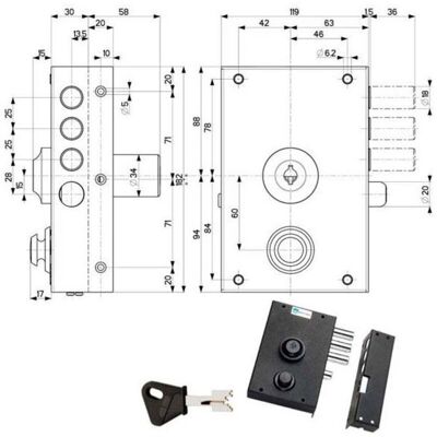 MOTTURA Modelo 30010 - Cerradura de seguridad para lado izquierdo MOTTURA Modelo 30010 - Cerradura de seguridad para lado izquierdo