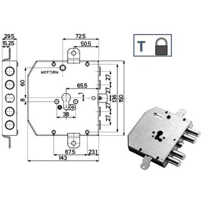 MOTTURA Modelo 89e31 - Cerradura de seguridad para puerta Q8 ambidiestra MOTTURA Modelo 89e31 - Cerradura de seguridad para puerta Q8 ambidiestra