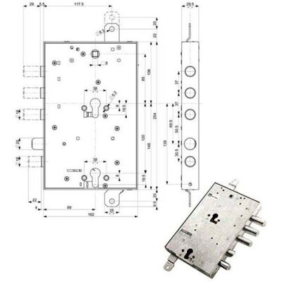 MOTTURA Cerradura de Seguridad - Cilindro Europeo Doble, Cerraduras Verticales, 162x254mm - Cerradura de Seguridad MOTTURA Cerradura de Seguridad - Cilindro Europeo Doble, Cerraduras Verticales, 162x254mm - Cerradura de Seguridad