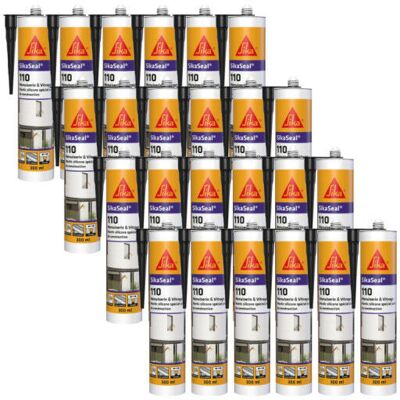 Sika - Juego De 24 Selladores De Silicona Seal 110 Para Ventanas Y Acristalamientos - Negro - 300ml Sika - Juego De 24 Selladores De Silicona Seal 110 Para Ventanas Y Acristalamientos - Negro - 300ml