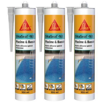 Set de 3 selladores de silicona Sika - Piscinas - Transparente Set de 3 selladores de silicona Sika - Piscinas - Transparente