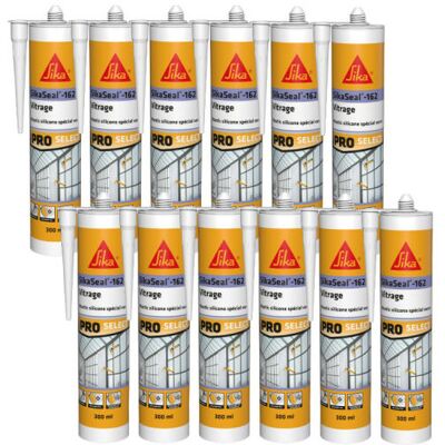 Sika - Pack de 12 selladores de silicona - Blanco - 300ml Sika - Pack de 12 selladores de silicona - Blanco - 300ml