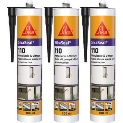 Juego De 3 Selladores De Silicona Sika Sika Seal 110 Para Ventanas Y Acristalamientos - Negro - 300ml Juego De 3 Selladores De Silicona Sika Sika Seal 110 Para Ventanas Y Acristalamientos - Negro - 300ml