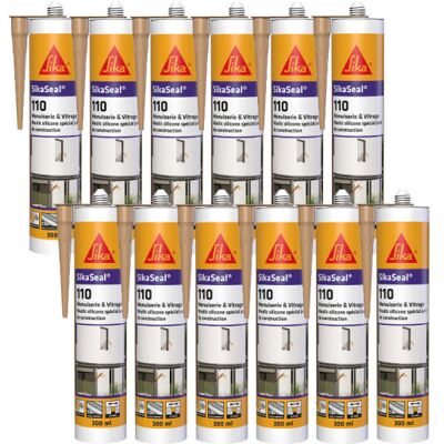 Sika - Paquete De 12 Seal 110 Sellantes De Silicona Para Ventanas Y Acristalamientos - Beige Piedra - 300ml Sika - Paquete De 12 Seal 110 Sellantes De Silicona Para Ventanas Y Acristalamientos - Beige Piedra - 300ml