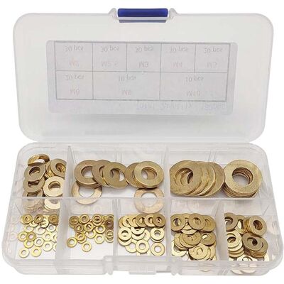 OEM Juego De Arandelas Planas De Latón Con Caja De Plástico, M2/m2,5/m3/m4/m5/m6/m8/m10 (180 Piezas) OEM Juego De Arandelas Planas De Latón Con Caja De Plástico, M2/m2,5/m3/m4/m5/m6/m8/m10 (180 Piezas)
