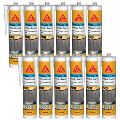 Sika - Lote De 12 Selladores De Silicona De Secado Rápido Seal-182 Sanitaire Express 1h - Transparente - 300ml Sika - Lote De 12 Selladores De Silicona De Secado Rápido Seal-182 Sanitaire Express 1h - Transparente - 300ml